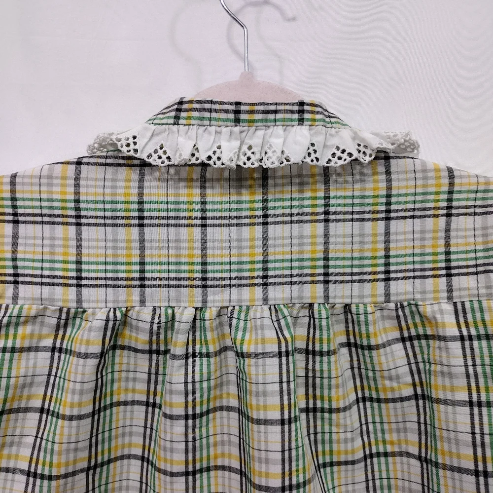 Vintage Oak Hill Babydoll Shirt Womens 12 Green Lace Preppy Academia Retro 90s - Picture 5 of 8